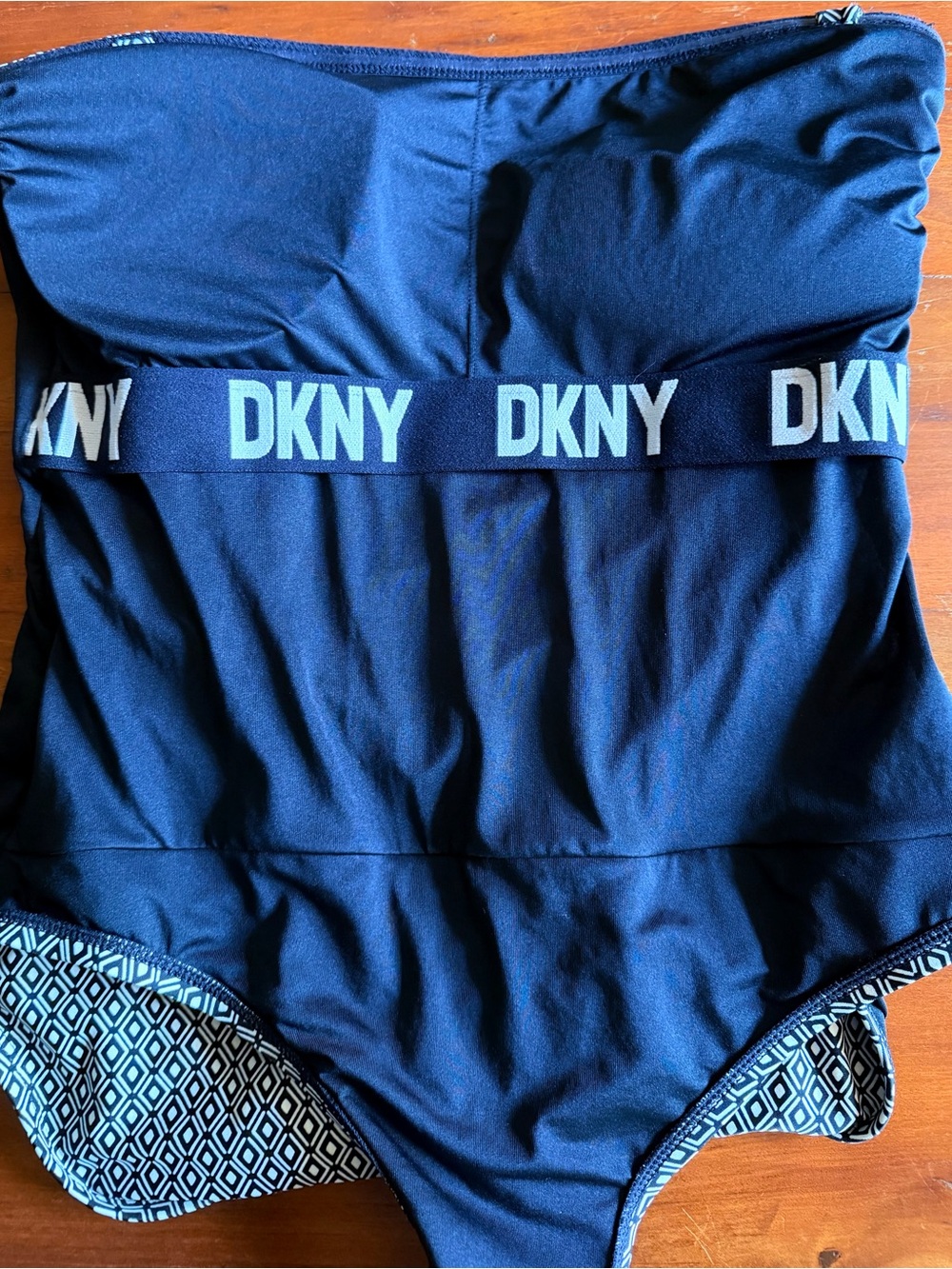 DKNY Women’s Black & White Diamond One-Piece Swimsuit - Picture 6 of 6